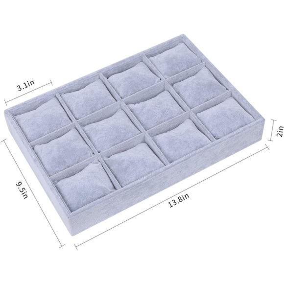 Watch Jewelry Tray Organizer Bracelet Display Showcase 12 Grid Pillows Tray - Picture 3 of 7